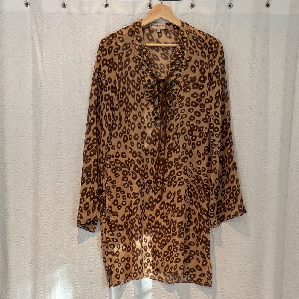 Karen Millen Pink and Brown Silk Leopard Print Tunic Dress